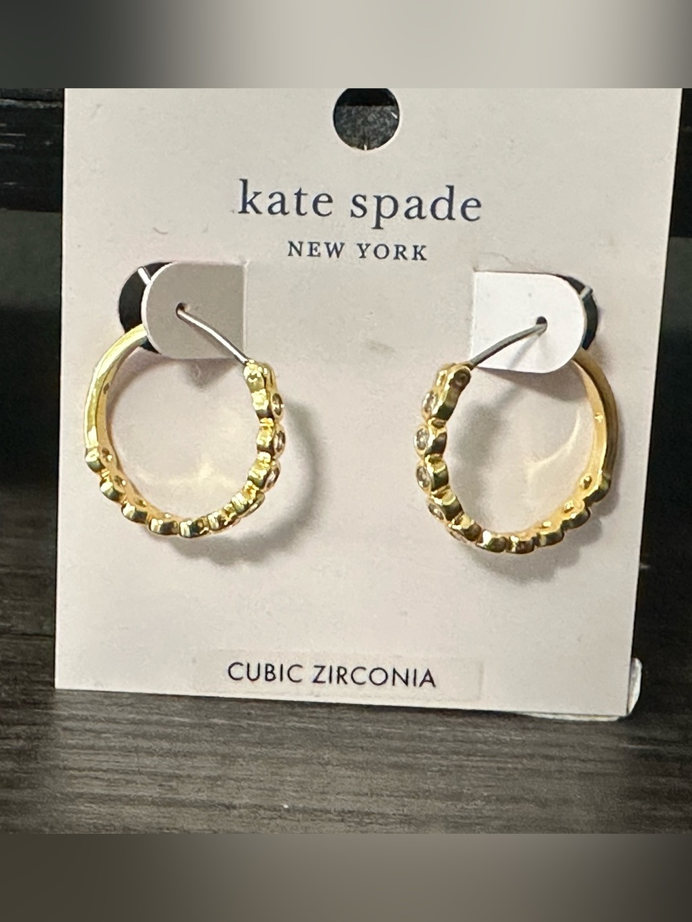 ♠️ Kate Spade Gold Toned Hoop Earrings with Cubic Zirconia Accents